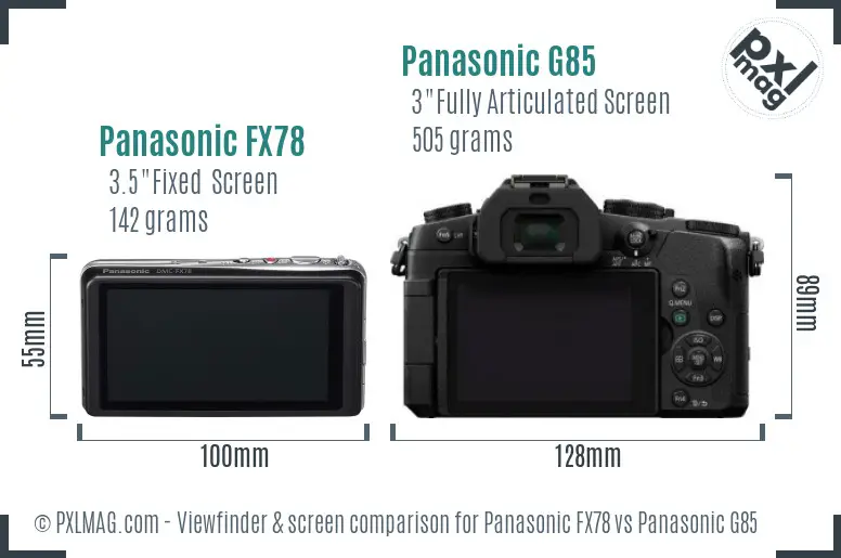 Panasonic FX78 vs Panasonic G85 Screen and Viewfinder comparison
