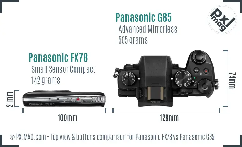 Panasonic FX78 vs Panasonic G85 top view buttons comparison