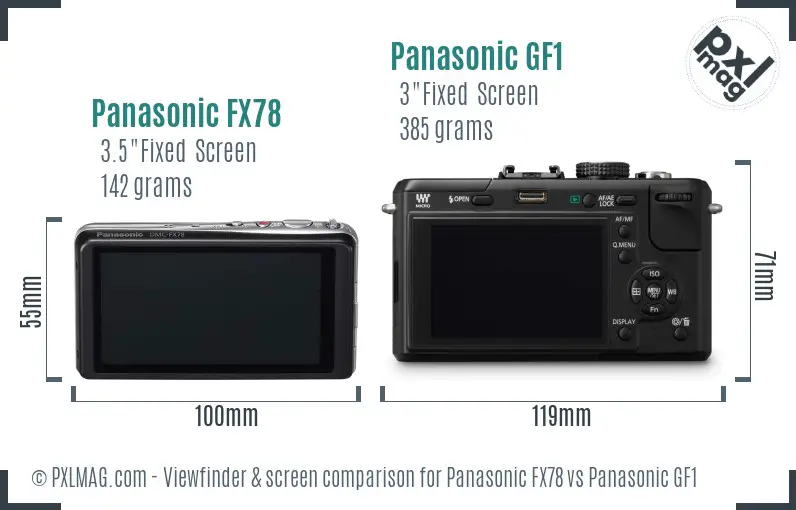 Panasonic FX78 vs Panasonic GF1 Screen and Viewfinder comparison