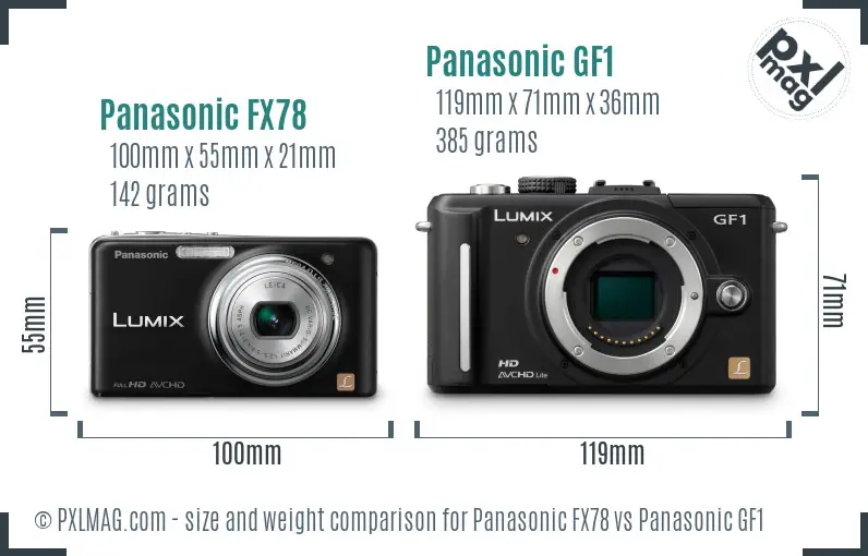 Panasonic FX78 vs Panasonic GF1 size comparison