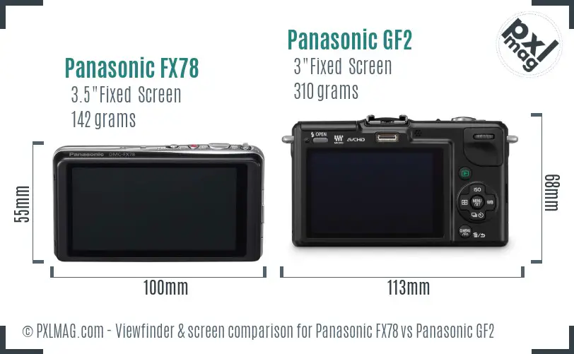 Panasonic FX78 vs Panasonic GF2 Screen and Viewfinder comparison