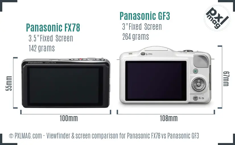 Panasonic FX78 vs Panasonic GF3 Screen and Viewfinder comparison