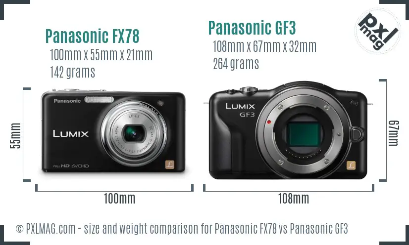 Panasonic FX78 vs Panasonic GF3 size comparison