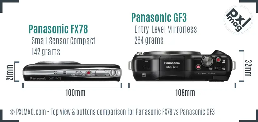 Panasonic FX78 vs Panasonic GF3 top view buttons comparison