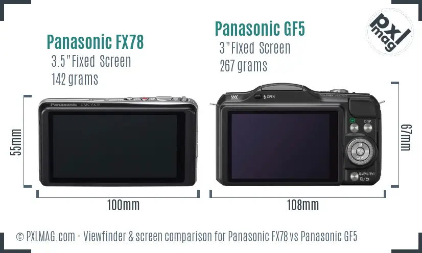 Panasonic FX78 vs Panasonic GF5 Screen and Viewfinder comparison