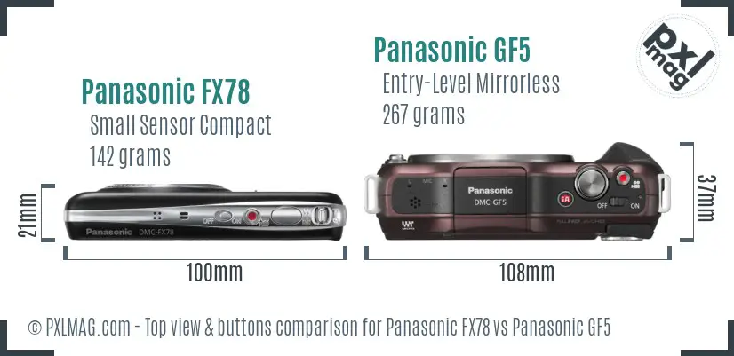 Panasonic FX78 vs Panasonic GF5 top view buttons comparison