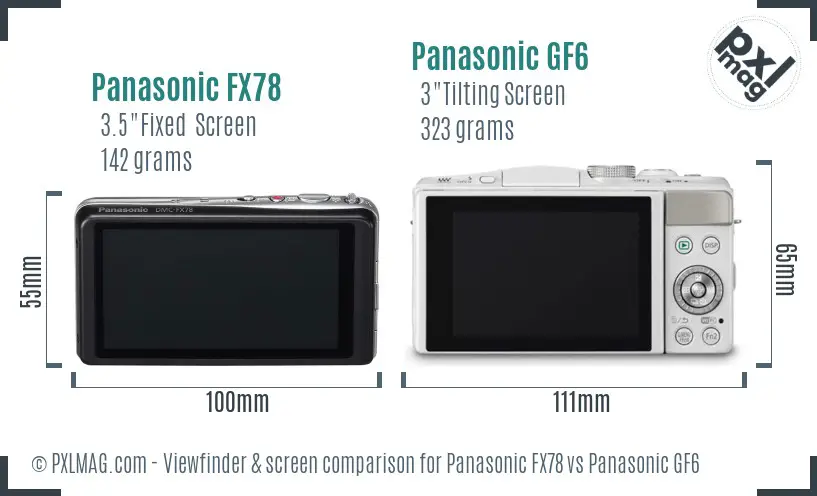 Panasonic FX78 vs Panasonic GF6 Screen and Viewfinder comparison