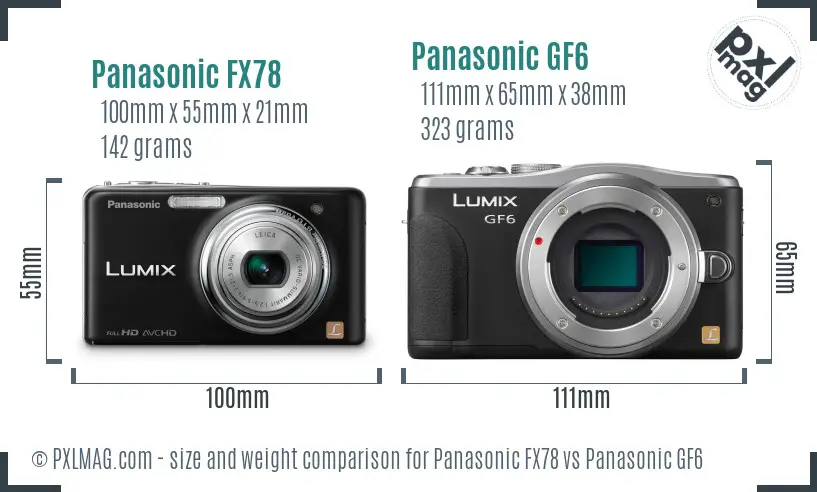 Panasonic FX78 vs Panasonic GF6 size comparison