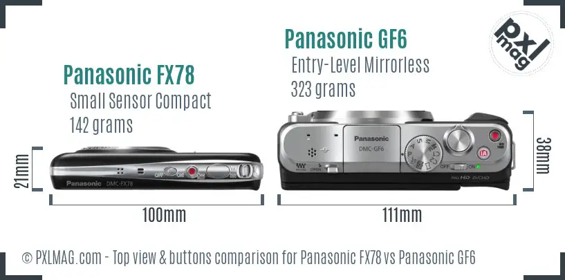 Panasonic FX78 vs Panasonic GF6 top view buttons comparison