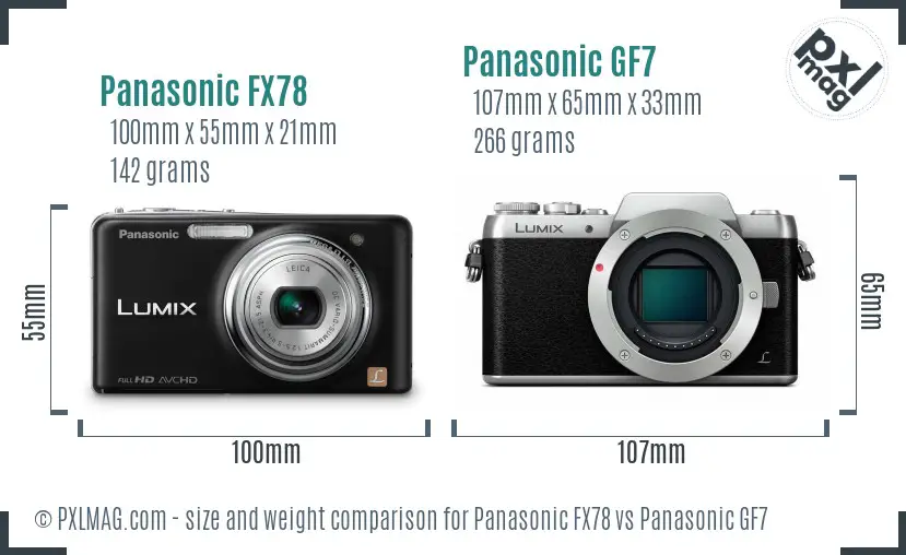 Panasonic FX78 vs Panasonic GF7 size comparison