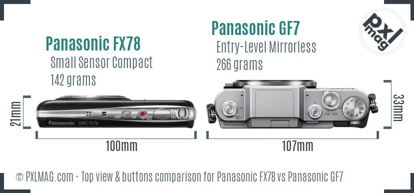 Panasonic FX78 vs Panasonic GF7 top view buttons comparison