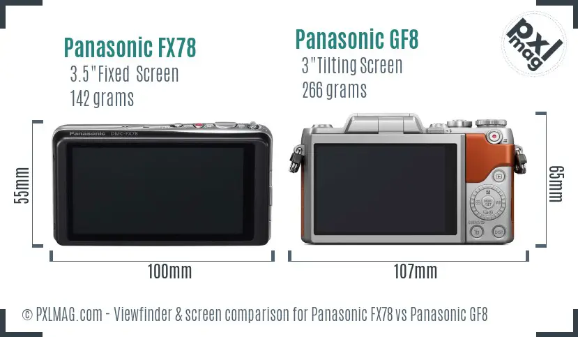 Panasonic FX78 vs Panasonic GF8 Screen and Viewfinder comparison