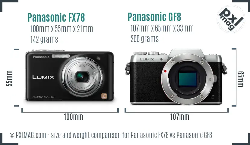 Panasonic FX78 vs Panasonic GF8 size comparison