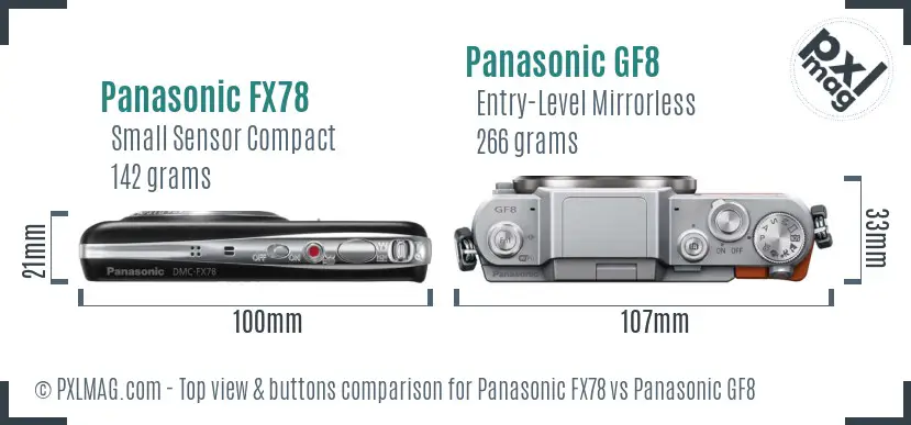 Panasonic FX78 vs Panasonic GF8 top view buttons comparison