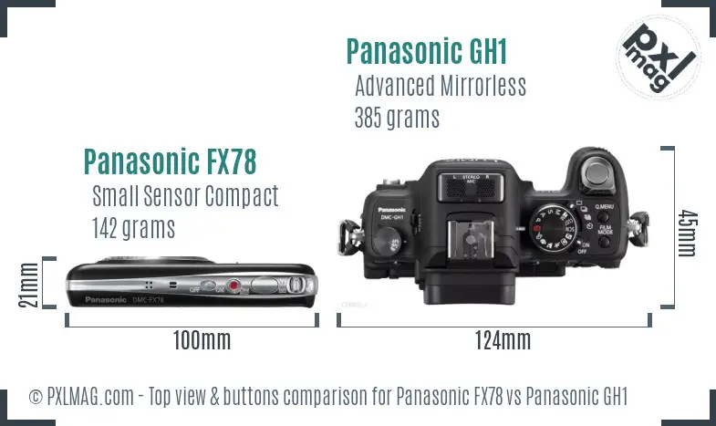Panasonic FX78 vs Panasonic GH1 top view buttons comparison
