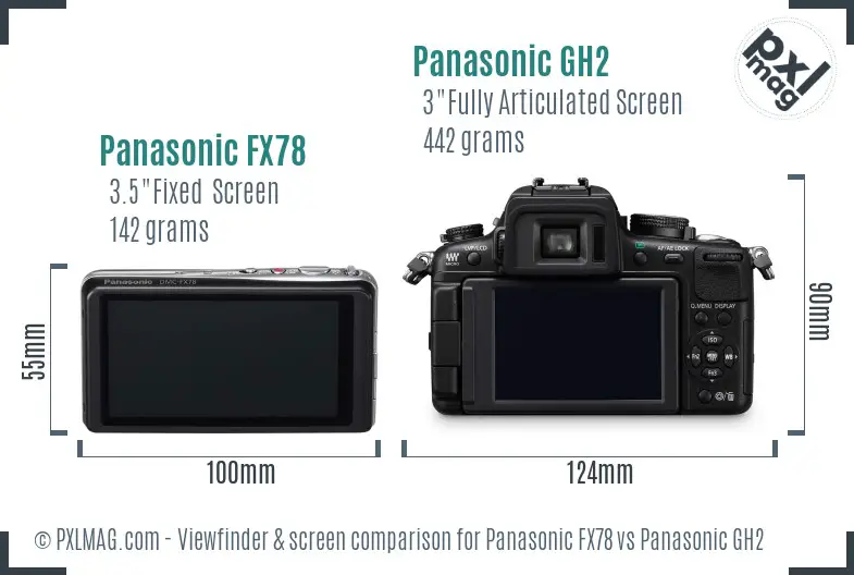 Panasonic FX78 vs Panasonic GH2 Screen and Viewfinder comparison