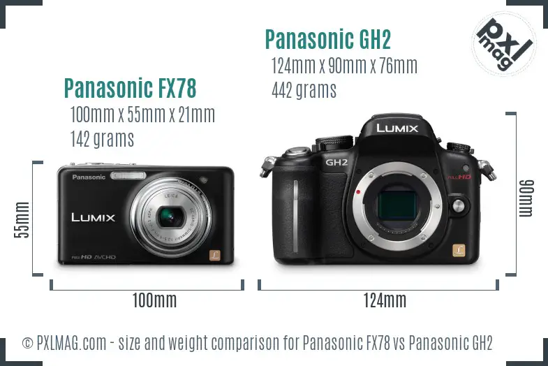 Panasonic FX78 vs Panasonic GH2 size comparison