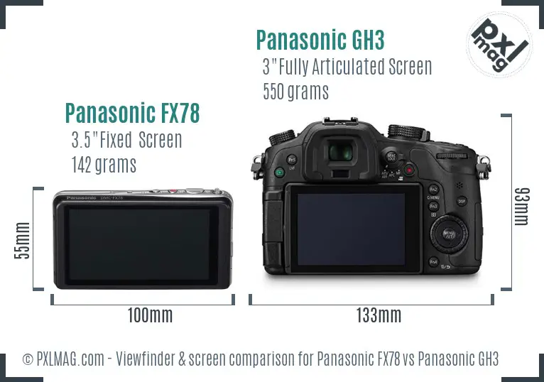 Panasonic FX78 vs Panasonic GH3 Screen and Viewfinder comparison