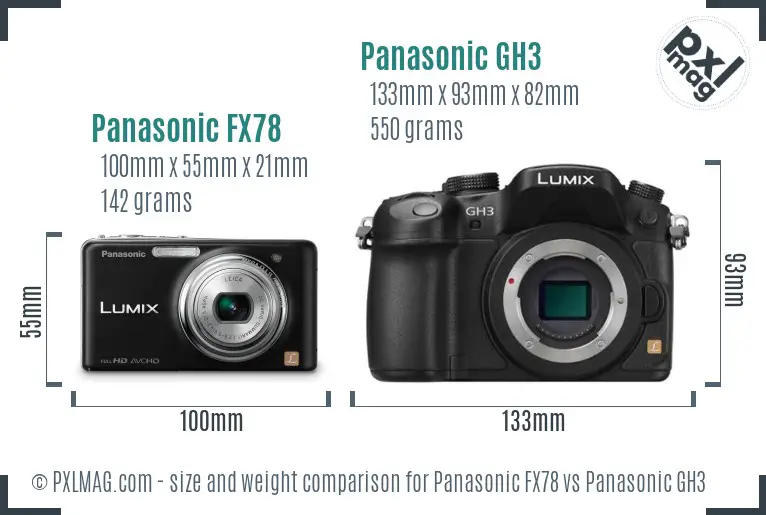 Panasonic FX78 vs Panasonic GH3 size comparison