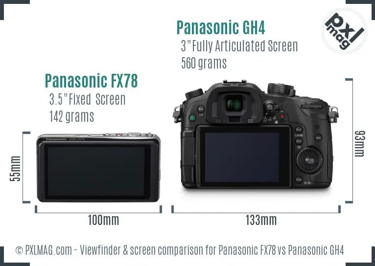 Panasonic FX78 vs Panasonic GH4 Screen and Viewfinder comparison