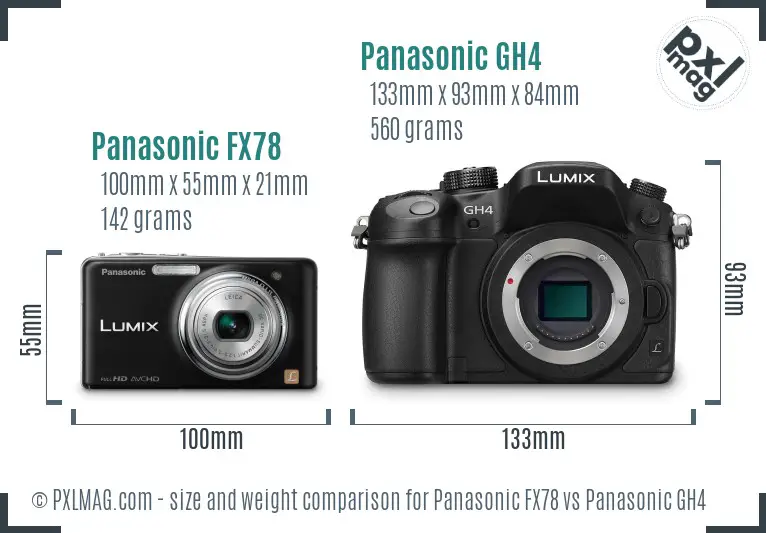 Panasonic FX78 vs Panasonic GH4 size comparison