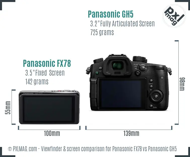 Panasonic FX78 vs Panasonic GH5 Screen and Viewfinder comparison