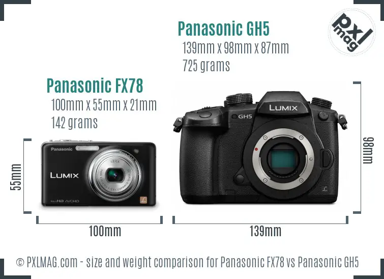 Panasonic FX78 vs Panasonic GH5 size comparison