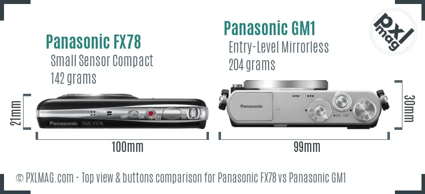 Panasonic FX78 vs Panasonic GM1 top view buttons comparison