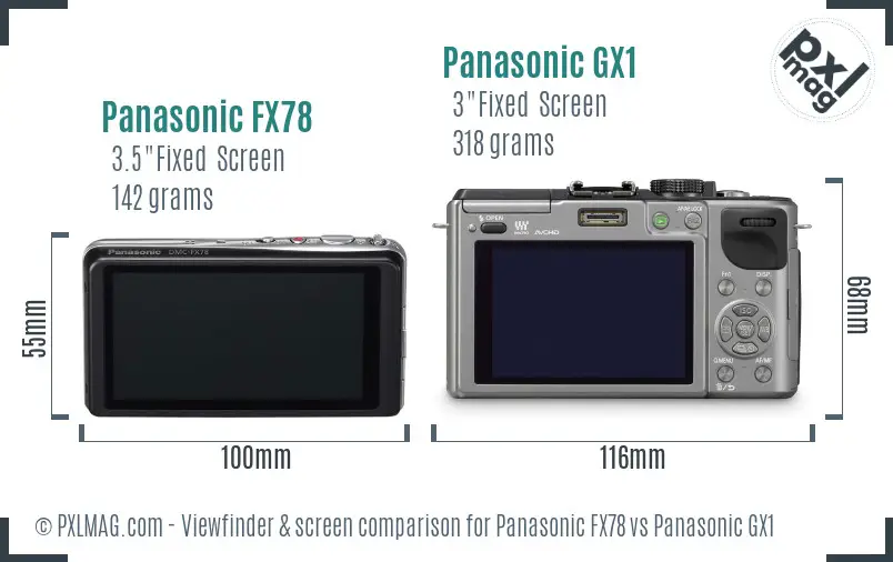 Panasonic FX78 vs Panasonic GX1 Screen and Viewfinder comparison