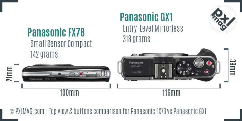 Panasonic FX78 vs Panasonic GX1 top view buttons comparison