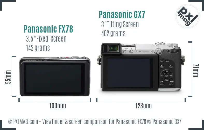 Panasonic FX78 vs Panasonic GX7 Screen and Viewfinder comparison