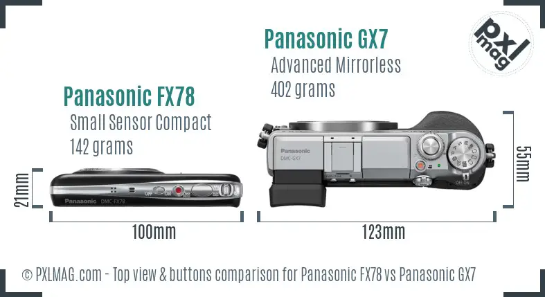 Panasonic FX78 vs Panasonic GX7 top view buttons comparison