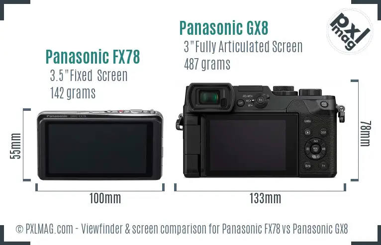 Panasonic FX78 vs Panasonic GX8 Screen and Viewfinder comparison