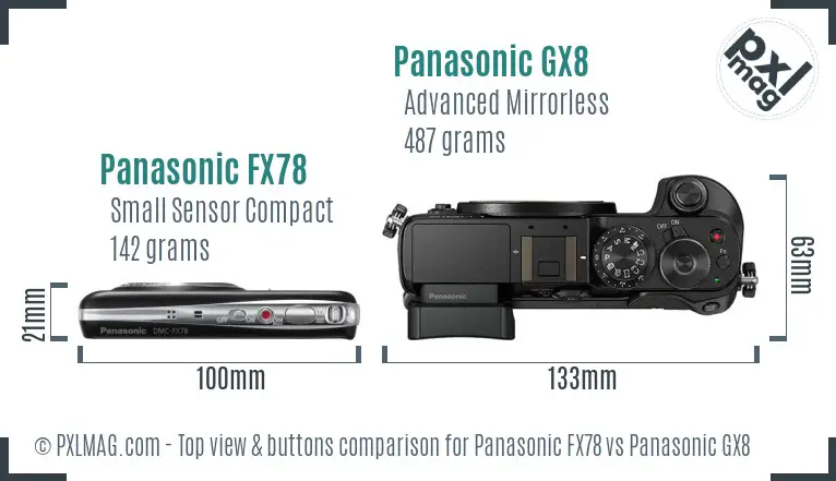 Panasonic FX78 vs Panasonic GX8 top view buttons comparison
