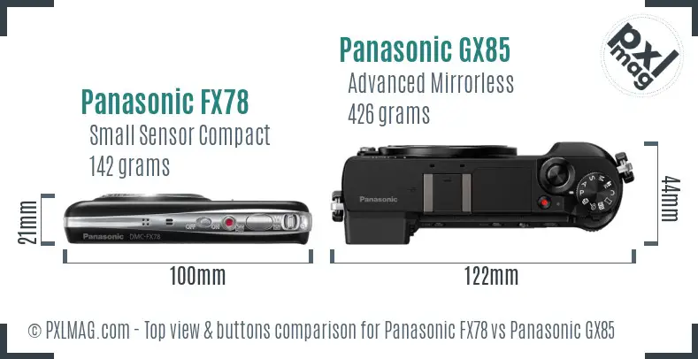 Panasonic FX78 vs Panasonic GX85 top view buttons comparison