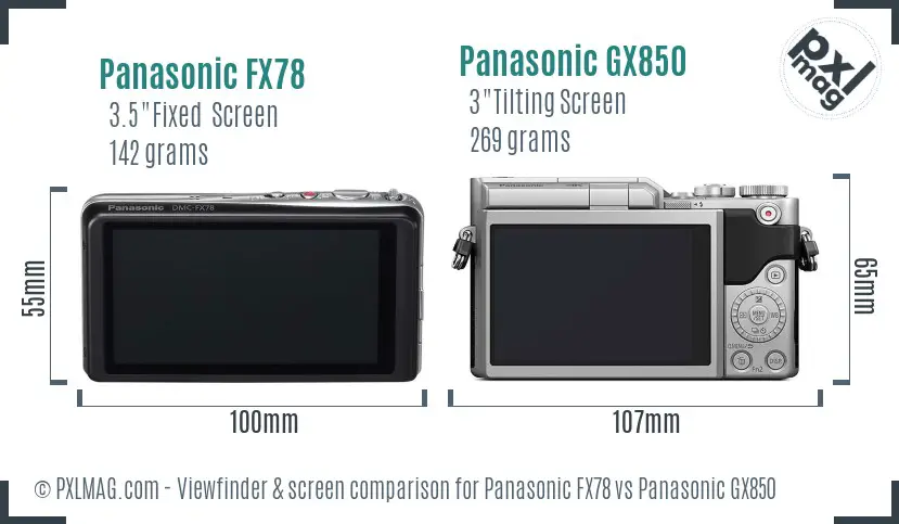 Panasonic FX78 vs Panasonic GX850 Screen and Viewfinder comparison