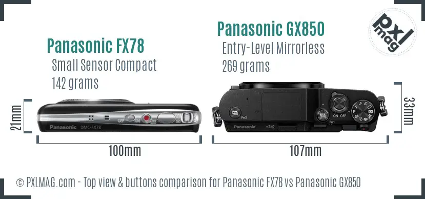 Panasonic FX78 vs Panasonic GX850 top view buttons comparison