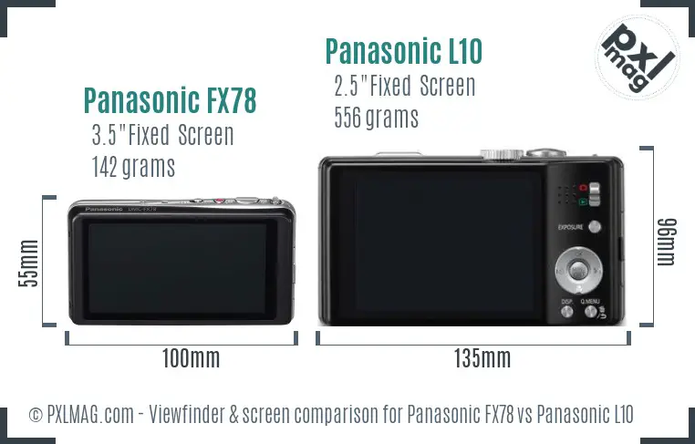 Panasonic FX78 vs Panasonic L10 Screen and Viewfinder comparison
