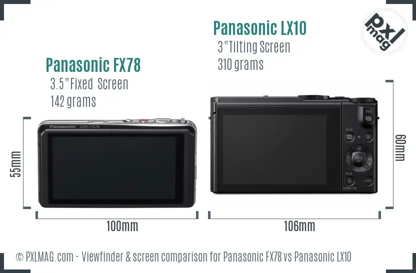 Panasonic FX78 vs Panasonic LX10 Screen and Viewfinder comparison