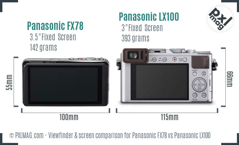 Panasonic FX78 vs Panasonic LX100 Screen and Viewfinder comparison