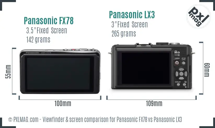 Panasonic FX78 vs Panasonic LX3 Screen and Viewfinder comparison