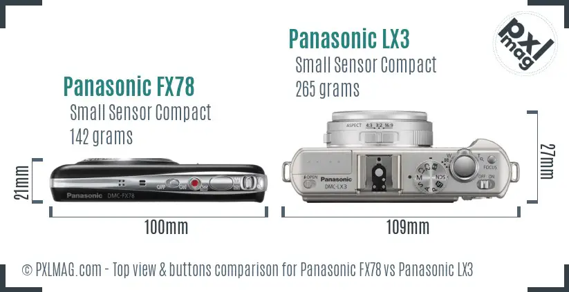 Panasonic FX78 vs Panasonic LX3 top view buttons comparison