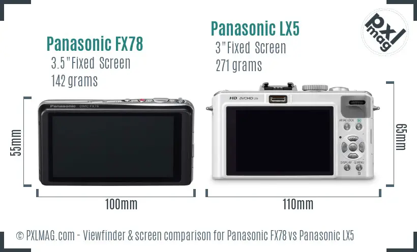 Panasonic FX78 vs Panasonic LX5 Screen and Viewfinder comparison