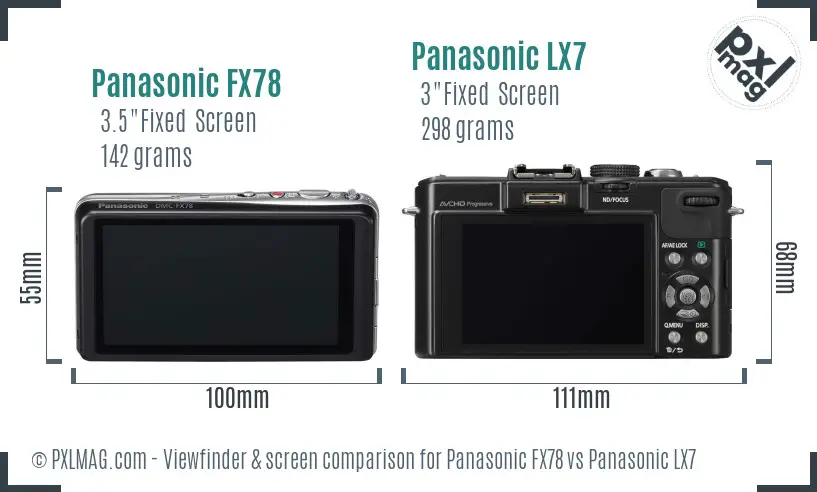 Panasonic FX78 vs Panasonic LX7 Screen and Viewfinder comparison