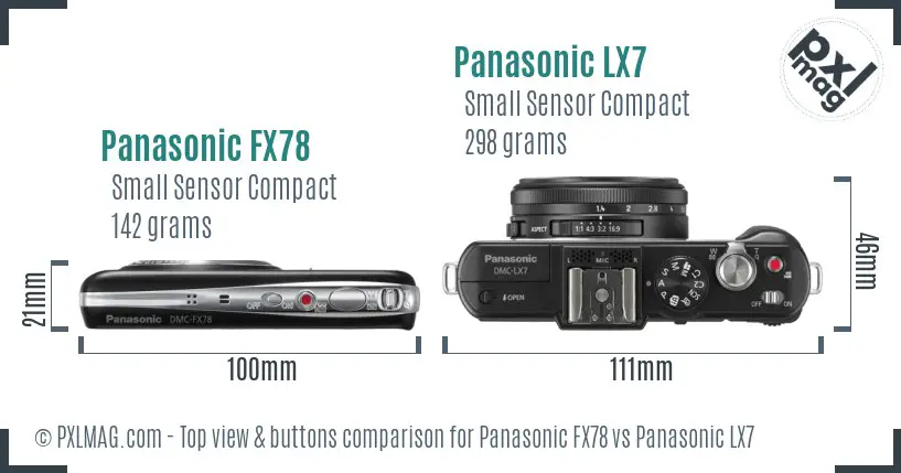 Panasonic FX78 vs Panasonic LX7 top view buttons comparison
