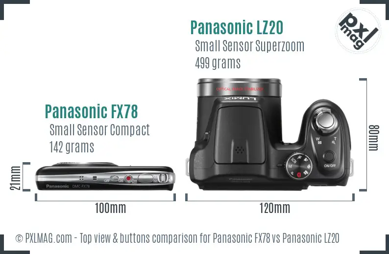 Panasonic FX78 vs Panasonic LZ20 top view buttons comparison