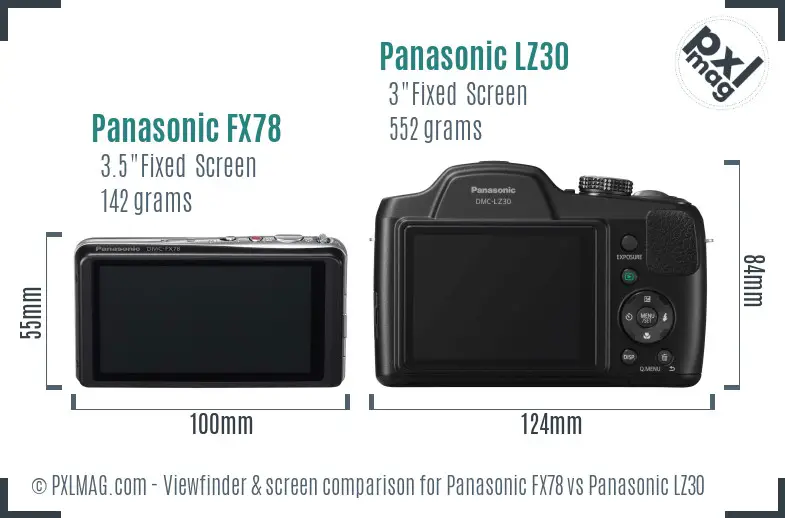 Panasonic FX78 vs Panasonic LZ30 Screen and Viewfinder comparison