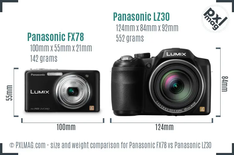 Panasonic FX78 vs Panasonic LZ30 size comparison