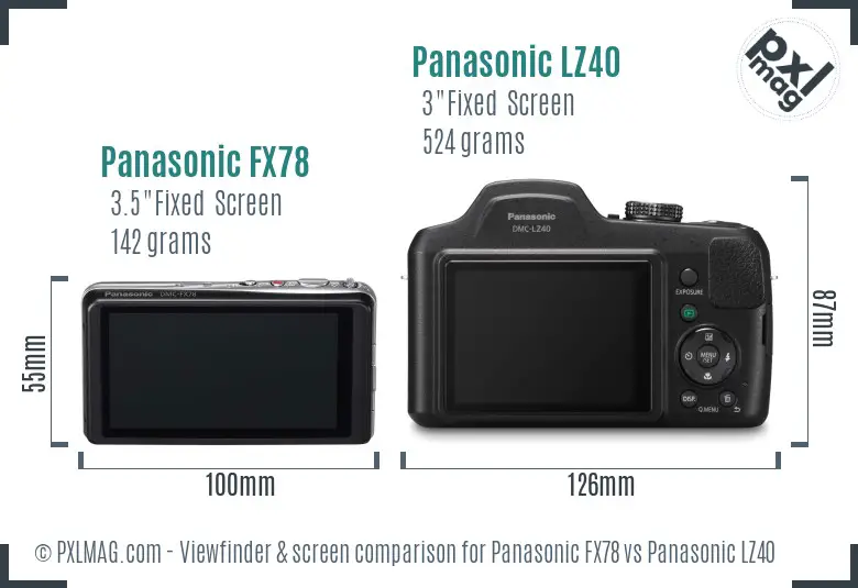 Panasonic FX78 vs Panasonic LZ40 Screen and Viewfinder comparison