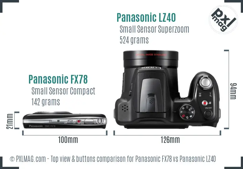 Panasonic FX78 vs Panasonic LZ40 top view buttons comparison